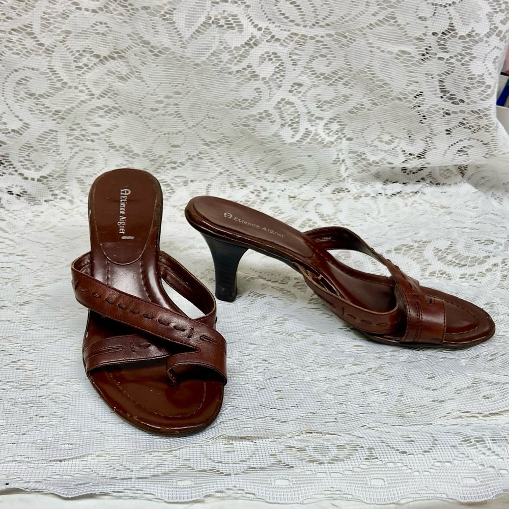 Etienne Aigner Brown Leather Heel Sandals